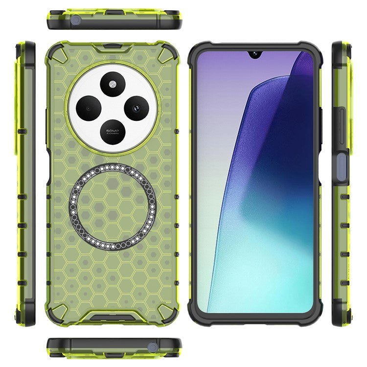 For Xiaomi Poco C75 4G / Redmi 14R 5G / 14C 4G Case Compatible with MagSafe Honeycomb Design TPU+PC Phone Cover - Green