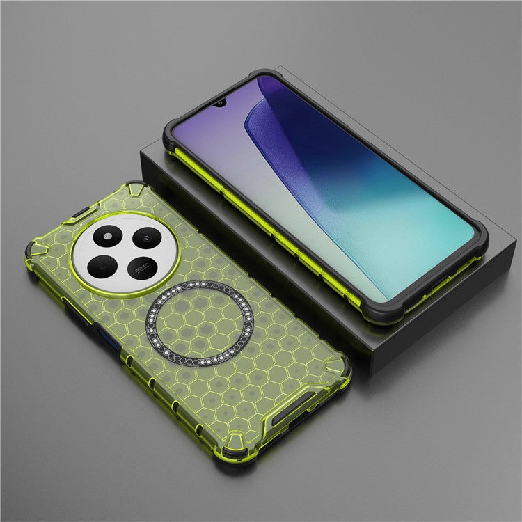 For Xiaomi Poco C75 4G / Redmi 14R 5G / 14C 4G Case Compatible with MagSafe Honeycomb Design TPU+PC Phone Cover - Green