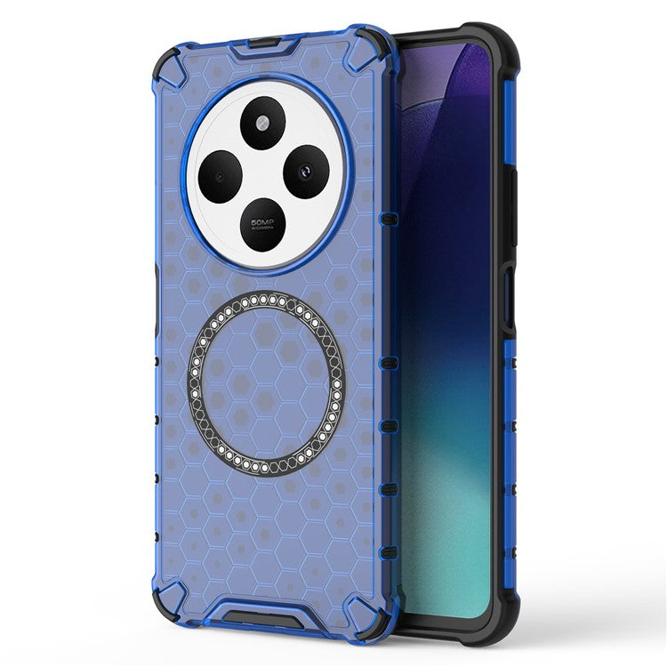 For Xiaomi Poco C75 4G / Redmi 14R 5G / 14C 4G Case Compatible with MagSafe Honeycomb Design TPU+PC Phone Cover - Blue