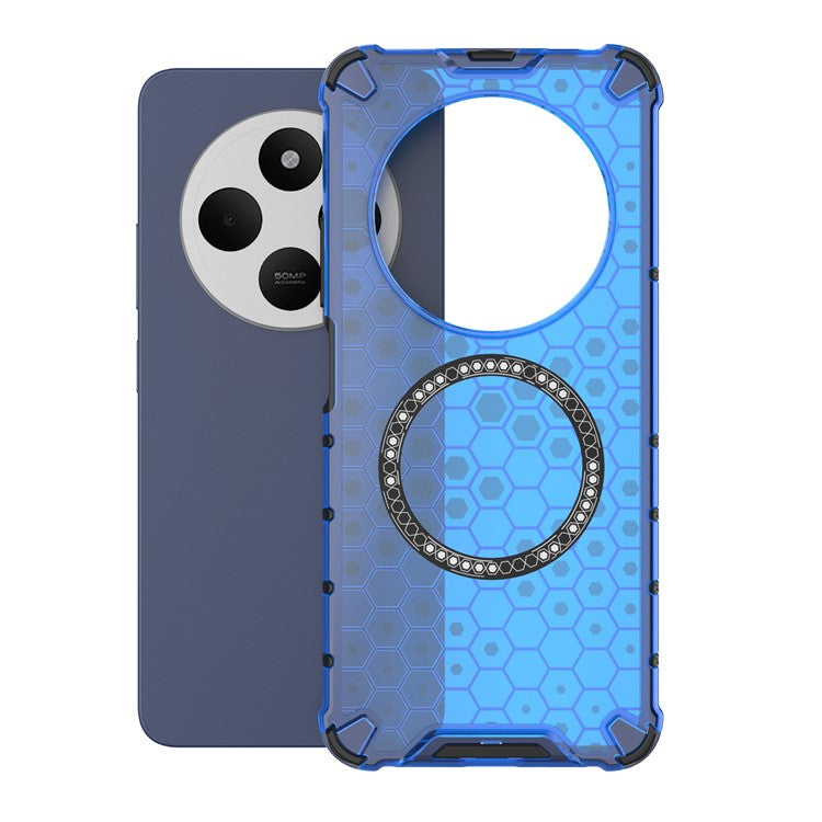 For Xiaomi Poco C75 4G / Redmi 14R 5G / 14C 4G Case Compatible with MagSafe Honeycomb Design TPU+PC Phone Cover - Blue