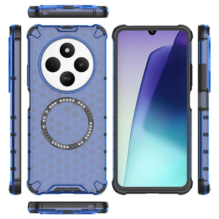 For Xiaomi Poco C75 4G / Redmi 14R 5G / 14C 4G Case Compatible with MagSafe Honeycomb Design TPU+PC Phone Cover - Blue