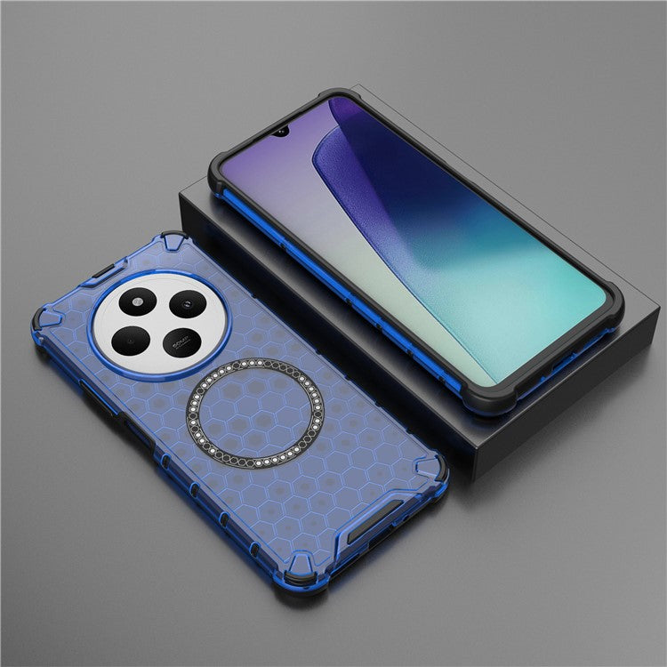 For Xiaomi Poco C75 4G / Redmi 14R 5G / 14C 4G Case Compatible with MagSafe Honeycomb Design TPU+PC Phone Cover - Blue