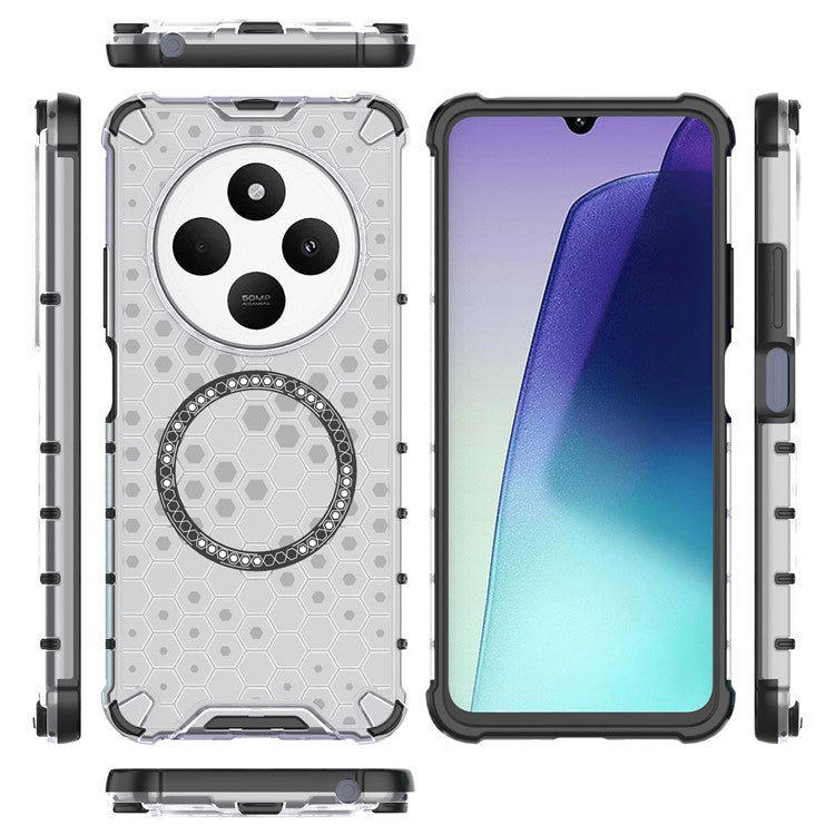 For Xiaomi Poco C75 4G / Redmi 14R 5G / 14C 4G Case Compatible with MagSafe Honeycomb Design TPU+PC Phone Cover - Transparent