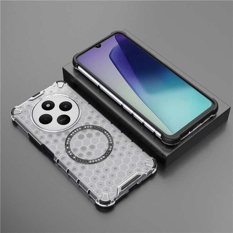 For Xiaomi Poco C75 4G / Redmi 14R 5G / 14C 4G Case Compatible with MagSafe Honeycomb Design TPU+PC Phone Cover - Transparent