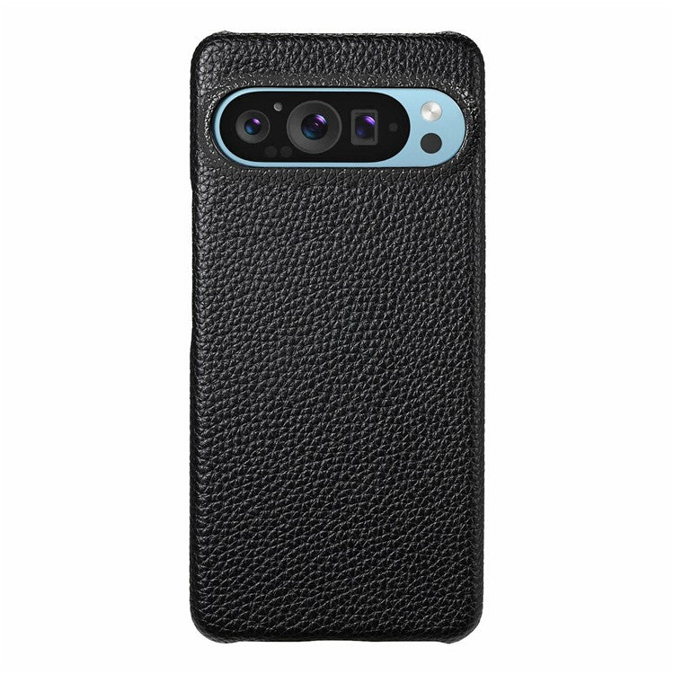 For Google Pixel 9 Pro XL Back Case Litchi Texture PU Leather PC Hard Cover - Black