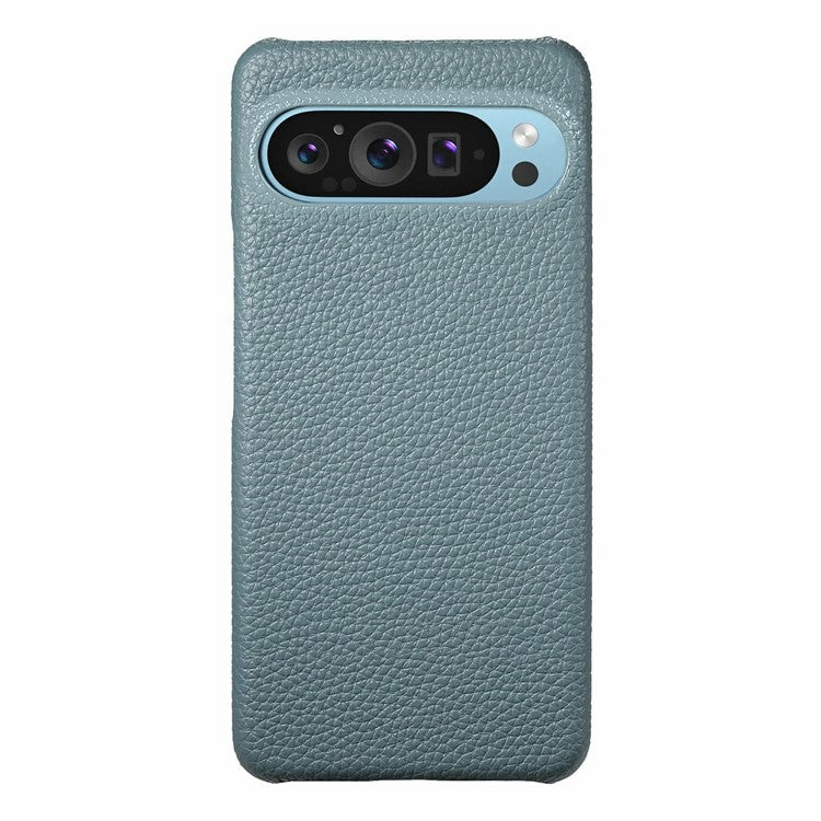 For Google Pixel 9 Pro XL Back Case Litchi Texture PU Leather PC Hard Cover - Blue