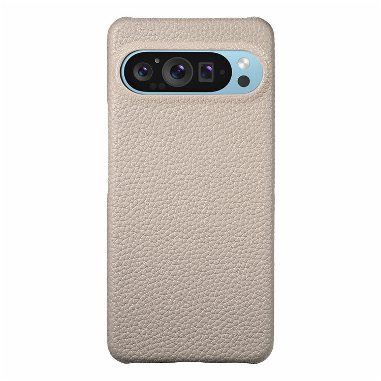 For Google Pixel 9 Pro XL Back Case Litchi Texture PU Leather PC Hard Cover - Khaki