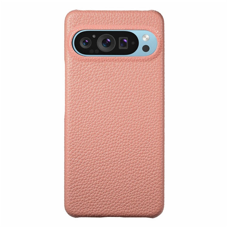 For Google Pixel 9 Pro XL Back Case Litchi Texture PU Leather PC Hard Cover - Pink