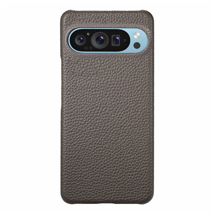 For Google Pixel 9 Pro XL Back Case Litchi Texture PU Leather PC Hard Cover - Grey