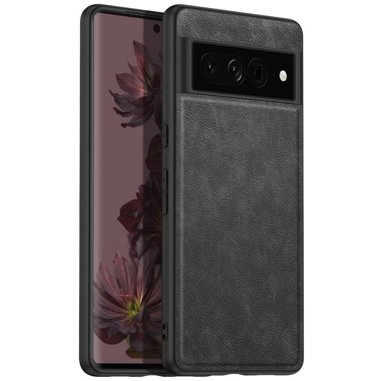 For Google Pixel 7 Pro Back Protective Case, Scratch Resistant Retro PU Leather Coated TPU+PC Phone Cover - Black