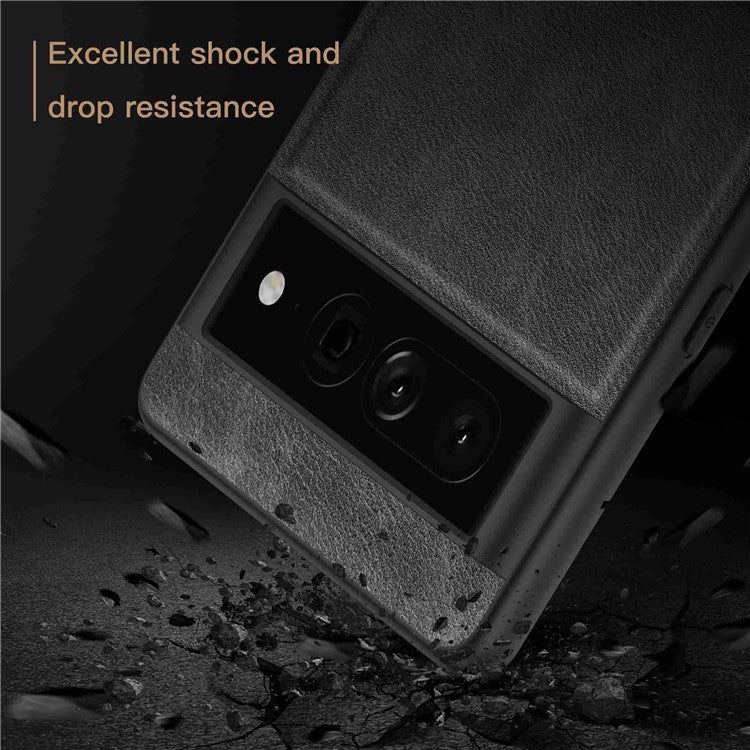 For Google Pixel 7 Pro Back Protective Case, Scratch Resistant Retro PU Leather Coated TPU+PC Phone Cover - Black