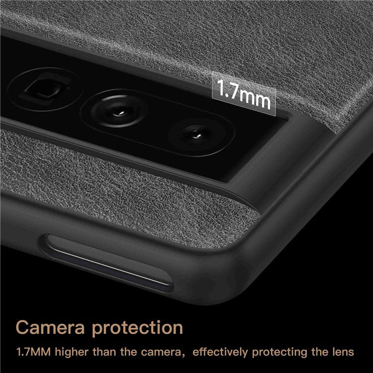 For Google Pixel 7 Pro Back Protective Case, Scratch Resistant Retro PU Leather Coated TPU+PC Phone Cover - Black