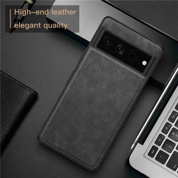 For Google Pixel 7 Pro Back Protective Case, Scratch Resistant Retro PU Leather Coated TPU+PC Phone Cover - Black