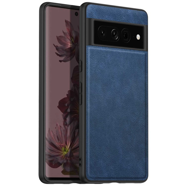 For Google Pixel 7 Pro Back Protective Case, Scratch Resistant Retro PU Leather Coated TPU+PC Phone Cover - Blue