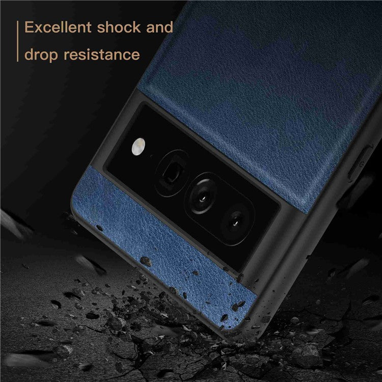 For Google Pixel 7 Pro Back Protective Case, Scratch Resistant Retro PU Leather Coated TPU+PC Phone Cover - Blue