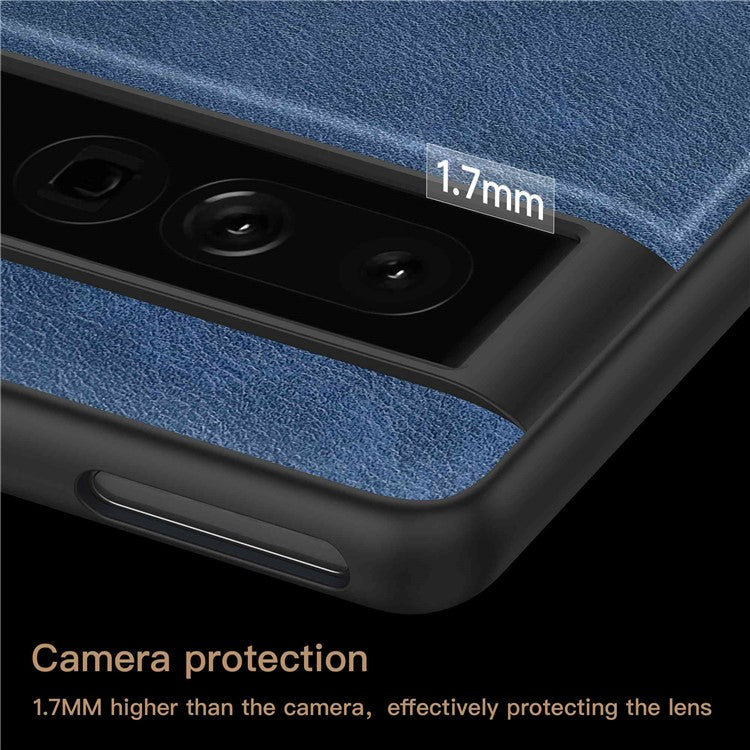 For Google Pixel 7 Pro Back Protective Case, Scratch Resistant Retro PU Leather Coated TPU+PC Phone Cover - Blue