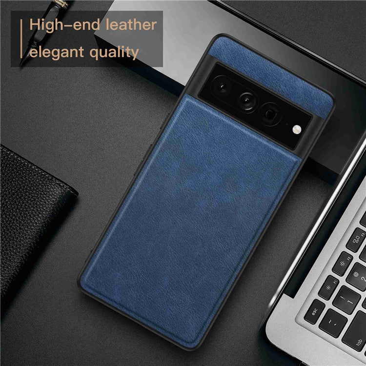 For Google Pixel 7 Pro Back Protective Case, Scratch Resistant Retro PU Leather Coated TPU+PC Phone Cover - Blue