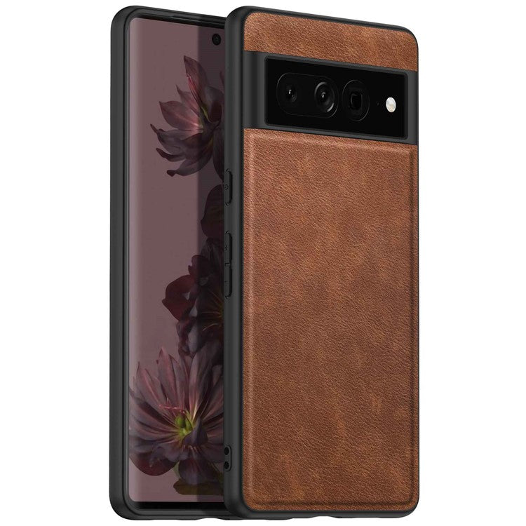 For Google Pixel 7 Pro Back Protective Case, Scratch Resistant Retro PU Leather Coated TPU+PC Phone Cover - Brown