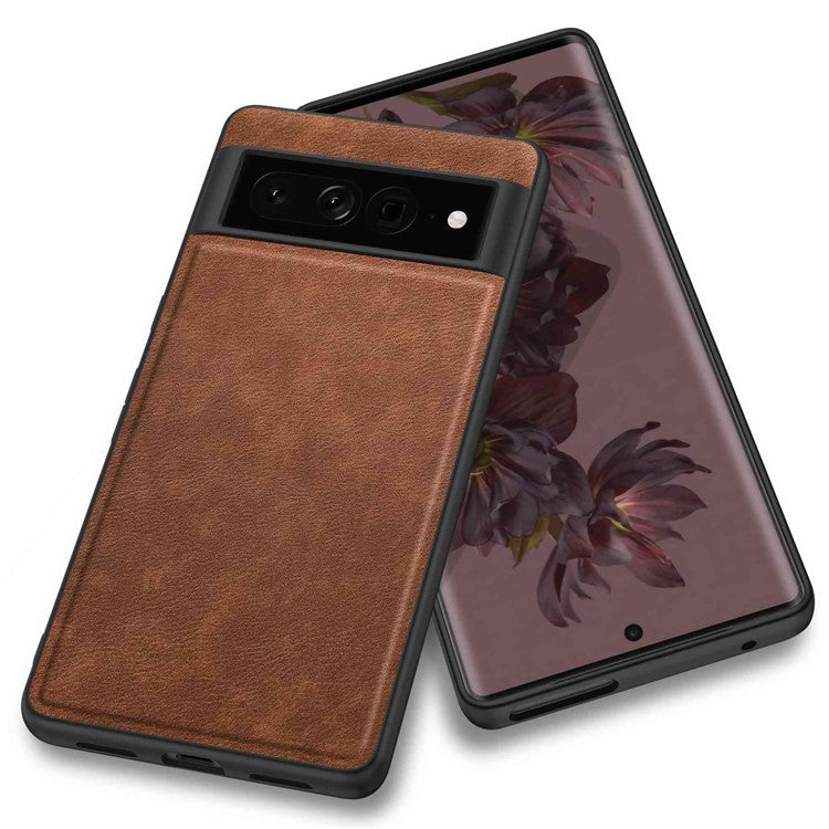 For Google Pixel 7 Pro Back Protective Case, Scratch Resistant Retro PU Leather Coated TPU+PC Phone Cover - Brown