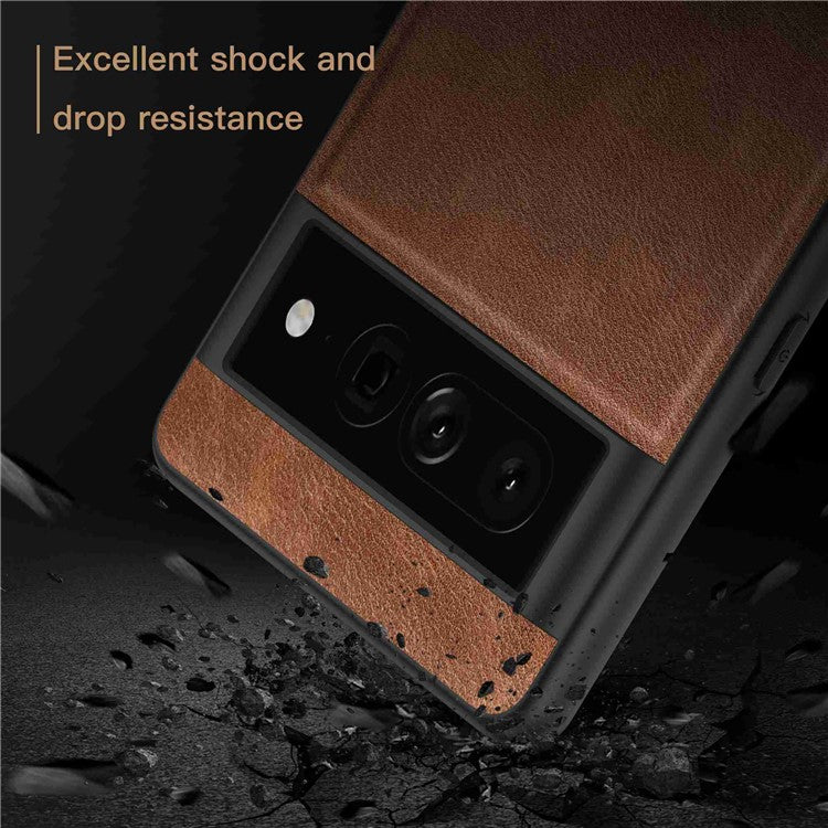 For Google Pixel 7 Pro Back Protective Case, Scratch Resistant Retro PU Leather Coated TPU+PC Phone Cover - Brown