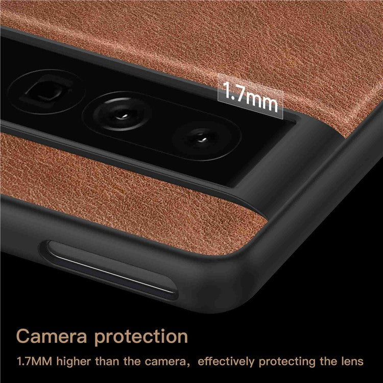 For Google Pixel 7 Pro Back Protective Case, Scratch Resistant Retro PU Leather Coated TPU+PC Phone Cover - Brown