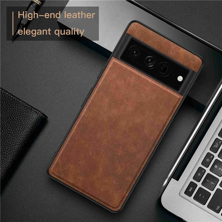 For Google Pixel 7 Pro Back Protective Case, Scratch Resistant Retro PU Leather Coated TPU+PC Phone Cover - Brown