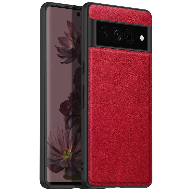 For Google Pixel 7 Pro Back Protective Case, Scratch Resistant Retro PU Leather Coated TPU+PC Phone Cover - Red