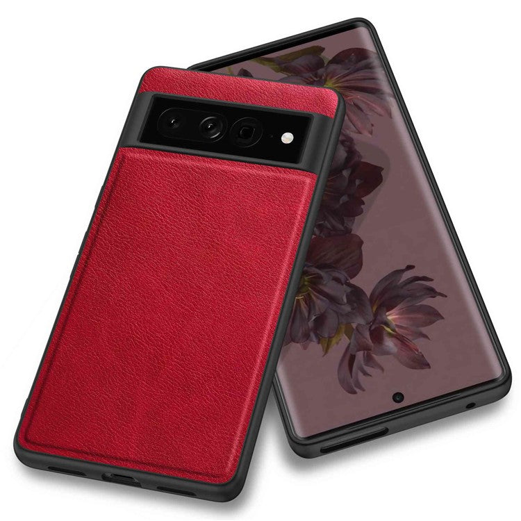 For Google Pixel 7 Pro Back Protective Case, Scratch Resistant Retro PU Leather Coated TPU+PC Phone Cover - Red