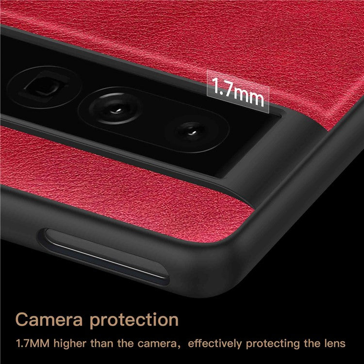 For Google Pixel 7 Pro Back Protective Case, Scratch Resistant Retro PU Leather Coated TPU+PC Phone Cover - Red