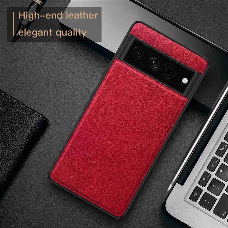 For Google Pixel 7 Pro Back Protective Case, Scratch Resistant Retro PU Leather Coated TPU+PC Phone Cover - Red