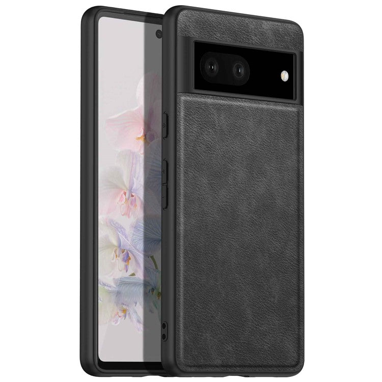 For Google Pixel 7 5G Well-protected Back Case, Retro PU Leather Coated TPU+PC Phone Cover - Black