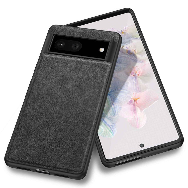 For Google Pixel 7 5G Well-protected Back Case, Retro PU Leather Coated TPU+PC Phone Cover - Black