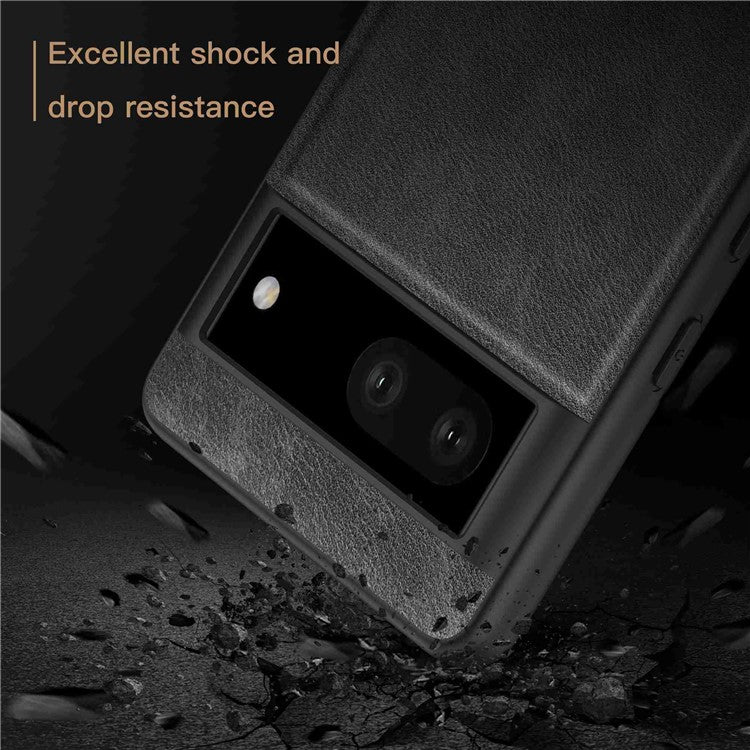 For Google Pixel 7 5G Well-protected Back Case, Retro PU Leather Coated TPU+PC Phone Cover - Black