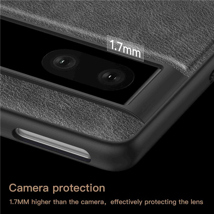 For Google Pixel 7 5G Well-protected Back Case, Retro PU Leather Coated TPU+PC Phone Cover - Black