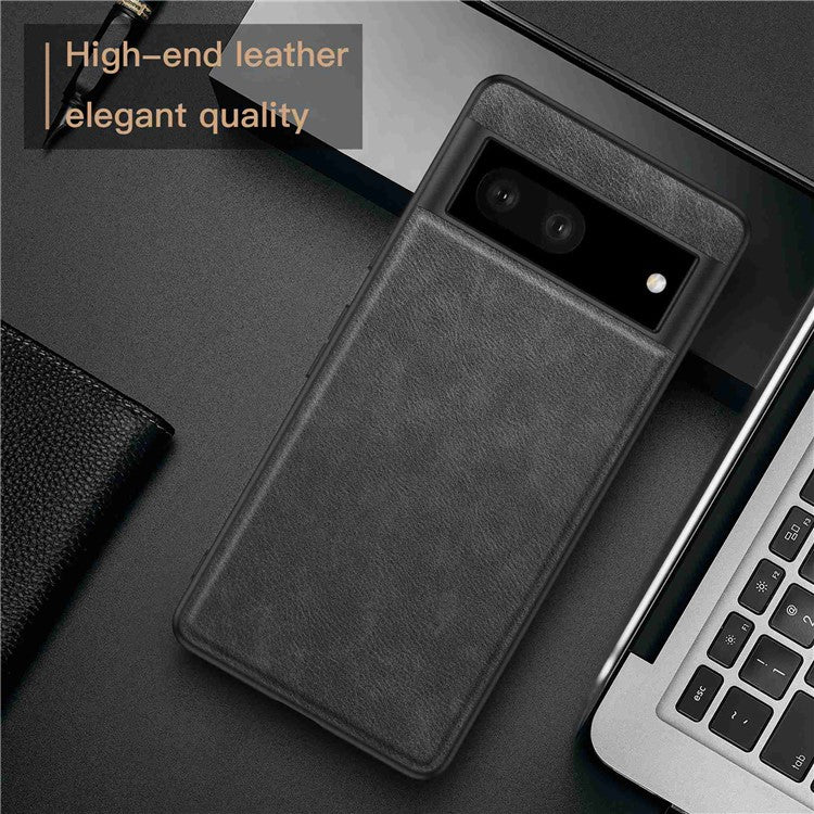 For Google Pixel 7 5G Well-protected Back Case, Retro PU Leather Coated TPU+PC Phone Cover - Black