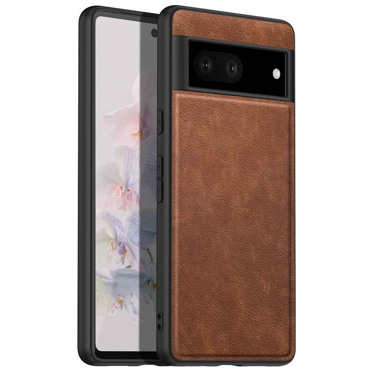 For Google Pixel 7 5G Well-protected Back Case, Retro PU Leather Coated TPU+PC Phone Cover - Brown