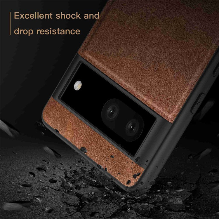 For Google Pixel 7 5G Well-protected Back Case, Retro PU Leather Coated TPU+PC Phone Cover - Brown