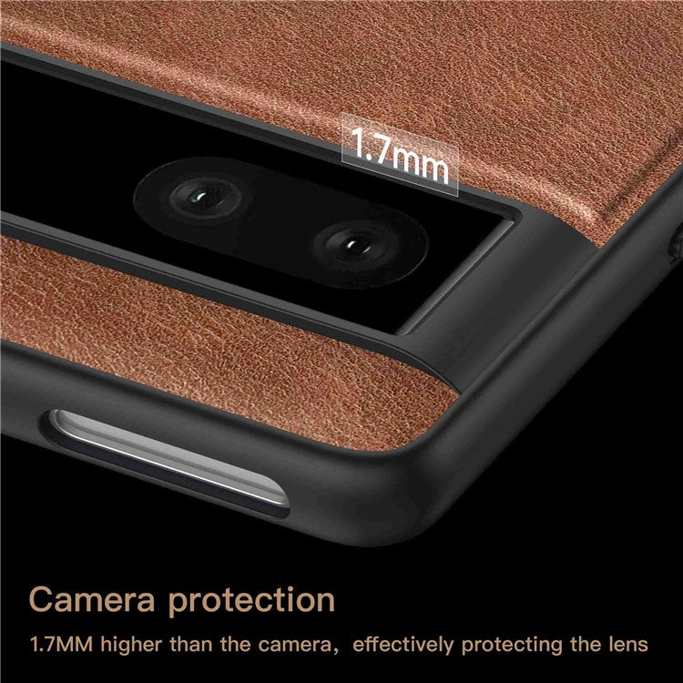 For Google Pixel 7 5G Well-protected Back Case, Retro PU Leather Coated TPU+PC Phone Cover - Brown