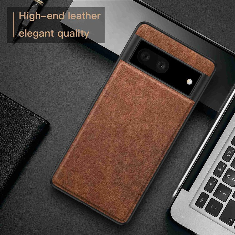 For Google Pixel 7 5G Well-protected Back Case, Retro PU Leather Coated TPU+PC Phone Cover - Brown