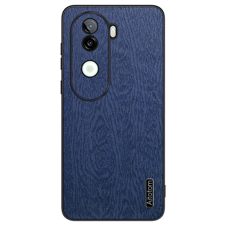 For vivo V40e 5G Case Wood Texture PU Leather Coated PC+TPU Phone Cover - Blue