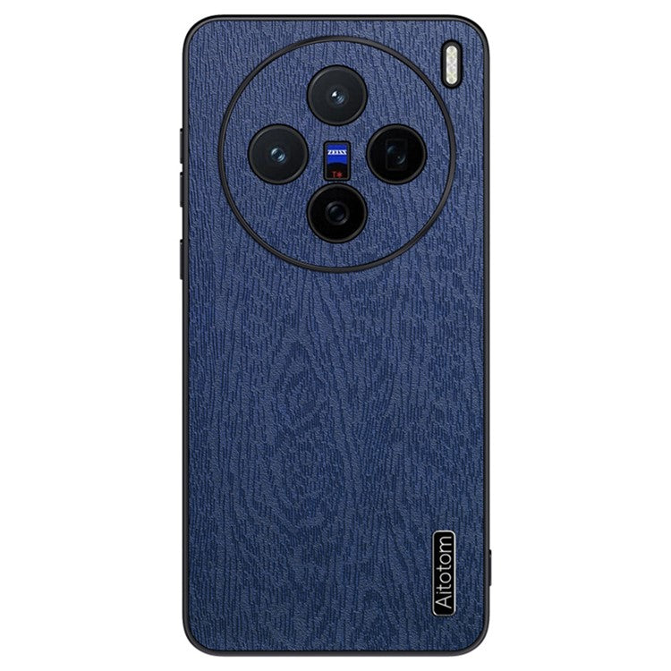 For vivo X200 5G Case Wood Texture PU Leather Coated PC+TPU Phone Cover - Blue