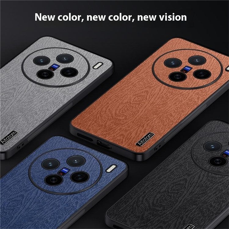 For vivo X200 5G Case Wood Texture PU Leather Coated PC+TPU Phone Cover - Blue