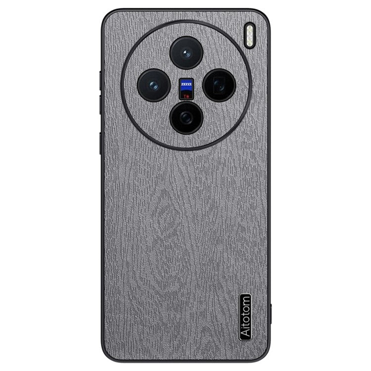 For vivo X200 5G Case Wood Texture PU Leather Coated PC+TPU Phone Cover - Grey