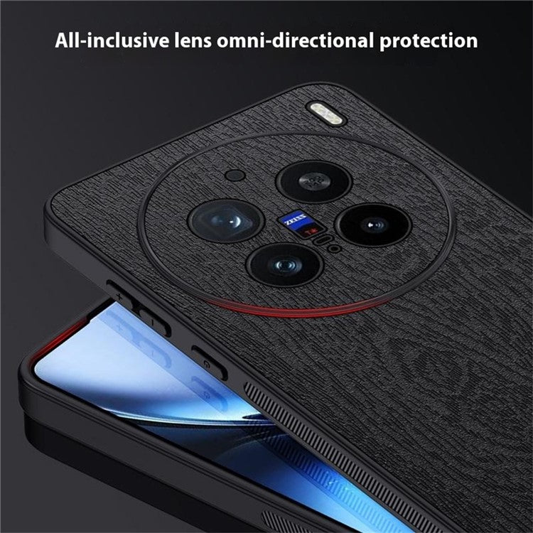 For vivo X200 Pro 5G Case Wood Texture PU Leather Coated PC+TPU Phone Cover - Brown