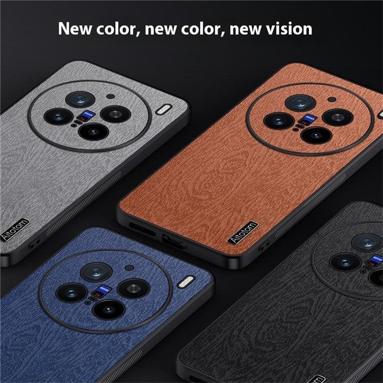 For vivo X200 Pro 5G Case Wood Texture PU Leather Coated PC+TPU Phone Cover - Brown