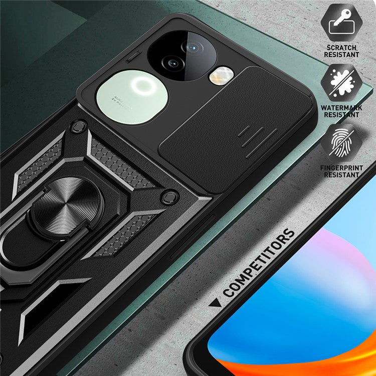 For vivo iQOO Z9s 5G Case with Slide Camera Lid PC+TPU Kickstand Phone Cover - Black