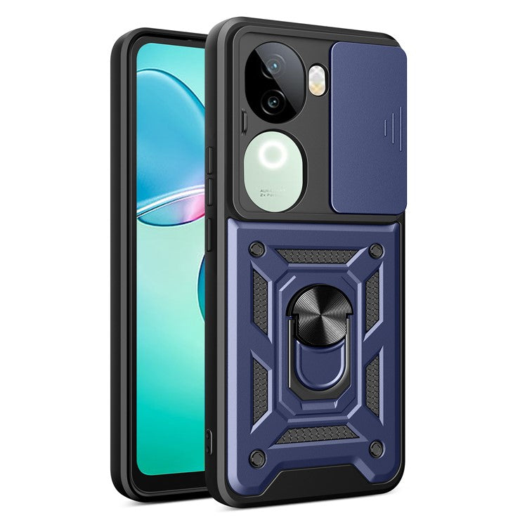 For vivo iQOO Z9s 5G Case with Slide Camera Lid PC+TPU Kickstand Phone Cover - Blue