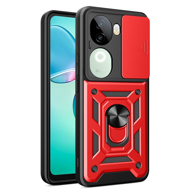 For vivo iQOO Z9s 5G Case with Slide Camera Lid PC+TPU Kickstand Phone Cover - Red