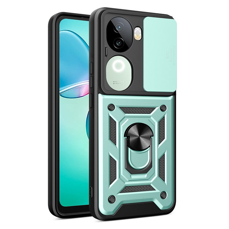 For vivo iQOO Z9s 5G Case with Slide Camera Lid PC+TPU Kickstand Phone Cover - Green