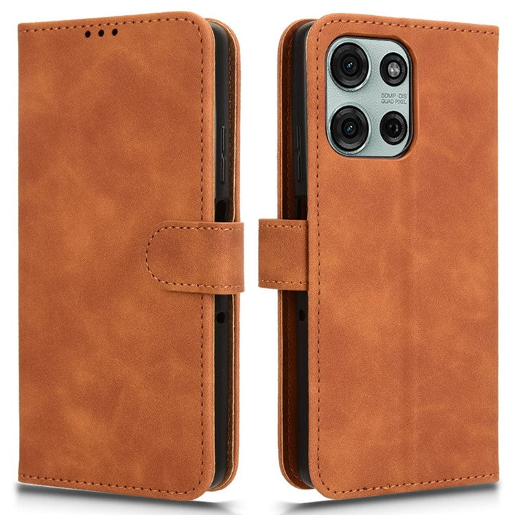 For Motorola Moto G75 5G Leather Case Skin-Feel Anti-Drop Wallet Flip Phone Cover - Brown